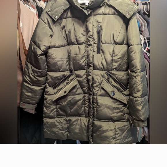 Sebby Collection Jackets & Blazers - Olive Green Puffer Jacket